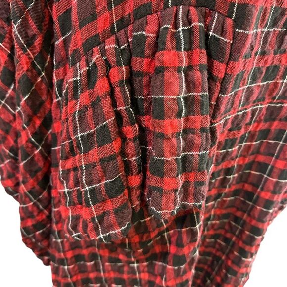 Kedem Sasson Top One Size Red Plaid Pockets Oversized Art to Wear - Picture 7 of 15